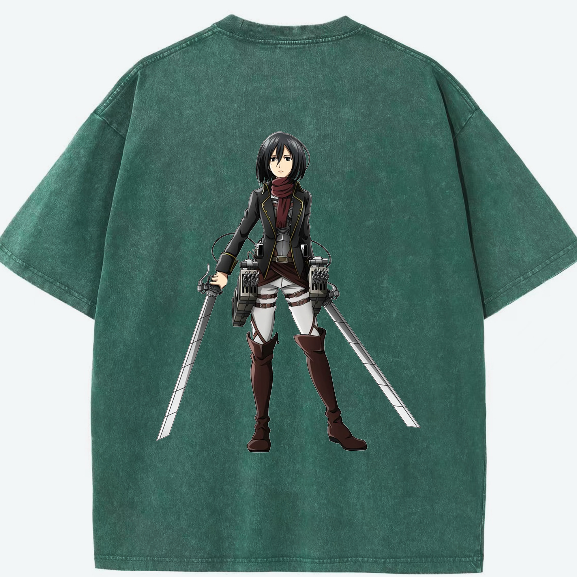 （画像用） 進撃の巨人 ミカサ·アッカーマン Attack on Titan Mikasa Ackerman 綿100% ヴィンテージ風 半袖Tシャツ（背面プリント）